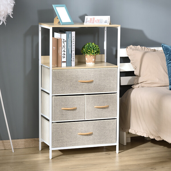 HOMCOM - Commode meuble de rangement chiffonnier 4 tiroirs amovibles 1 étagère 58 x 29 x 103 cm gris blanc - large