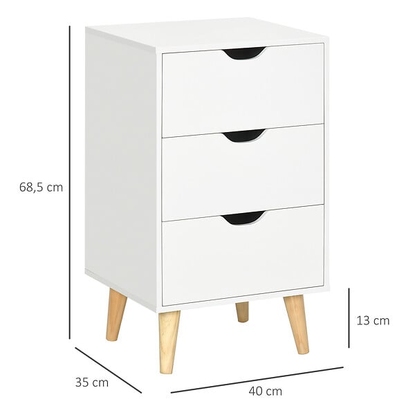 HOMCOM - Meuble de rangement chiffonnier 3 tiroirs design scandinave piètement effilé incliné bois pin panneaux blanc - large