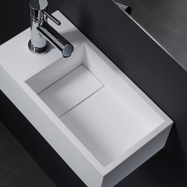 GODART - Lave-mains gain de place en solid surface sacramento 35 x 18 cm version gauche - large