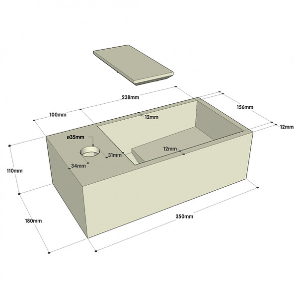GODART - Lave-mains gain de place en solid surface sacramento 35 x 18 cm version gauche - large