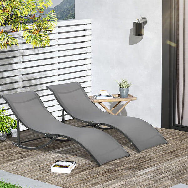OUTSUNNY - Lot de 2 bains de soleil pliables design contemporain - lot de 2 transats ergonomiques - alu. textilène anthracite - large