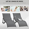 OUTSUNNY - Lot de 2 bains de soleil pliables design contemporain - lot de 2 transats ergonomiques - alu. textilène anthracite - vignette