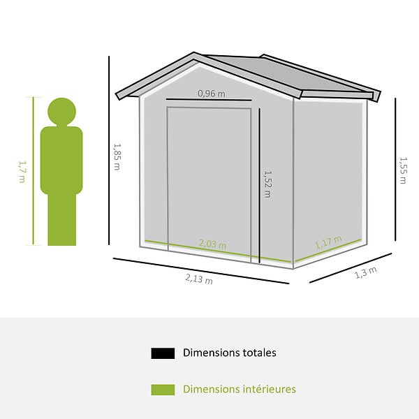 OUTSUNNY - Abri de jardin - remise pour outils - cabanon porte verrouillable - dim. 213L x 130l x 185H cm - tôle d'acier vert - large