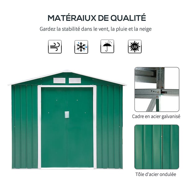 OUTSUNNY - Abri de jardin - remise pour outils - cabanon porte verrouillable - dim. 213L x 130l x 185H cm - tôle d'acier vert - large