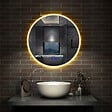 AICA SANITAIRE - Simple Bluetooth LED rond miroir de salle de bain tricolore tactile avec anti-buée 60x60cm - vignette