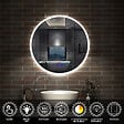 AICA SANITAIRE - Simple Bluetooth LED rond miroir de salle de bain tricolore tactile avec anti-buée 70x70cm - vignette