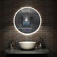 AICA SANITAIRE - Simple Bluetooth LED rond miroir de salle de bain tricolore tactile avec anti-buée 80x80cm - vignette