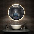 AICA SANITAIRE - Simple Bluetooth LED rond miroir de salle de bain tricolore tactile avec anti-buée 80x80cm - vignette