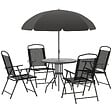OUTSUNNY - Ensemble salon de jardin 6 pcs - table ronde + 4 chaises pliables + parasol - acier époxy café textilène polyester noir - vignette
