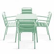 OVIALA - Ensemble table de jardin carrée et 4 fauteuils acier vert sauge - Palavas - vignette