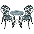 OUTSUNNY - Ensemble salon de jardin 2 places 2 chaises + table ronde style néo-rétro motif rose lignes fuselées fonte d'aluminium vert vieilli - vignette