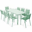 OVIALA - Ensemble table de jardin et 8 fauteuils en métal vert sauge - Palavas - vignette
