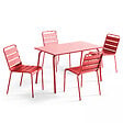 OVIALA - Ensemble table de jardin en métal et 4 chaises rouge - Palavas - vignette