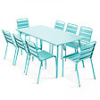 OVIALA - Ensemble table de jardin et 8 chaises en métal turquoise - Palavas - vignette