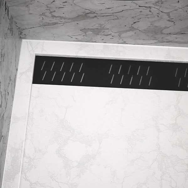 AURLANE - Receveur en acrylique Blanc Effet Pierre 80x140x5 cm + Grilles Linéaires Chrome et Noire - MOON - large