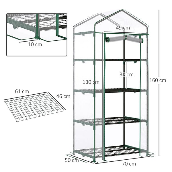 OUTSUNNY - Serre de jardin balcon étagère serre 4 niveaux 0,7L x 0,5l x 1,6H m acier époxy bâche amovible PVC haute densité transparente - large