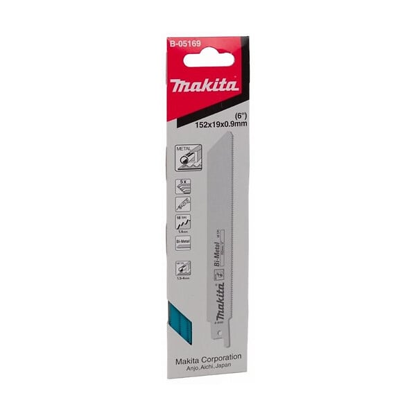 MAKITA - Lot de 5 lames de scie sabre MAKITA B-05169 Bi-Métal flexibles pour acier et Inox (2,5 à 3,5 mm) et métaux non ferreux 150 mm - large