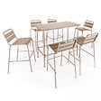 OVIALA - Ensemble table haute de jardin et 6 chaises en métal taupe - Palavas - vignette