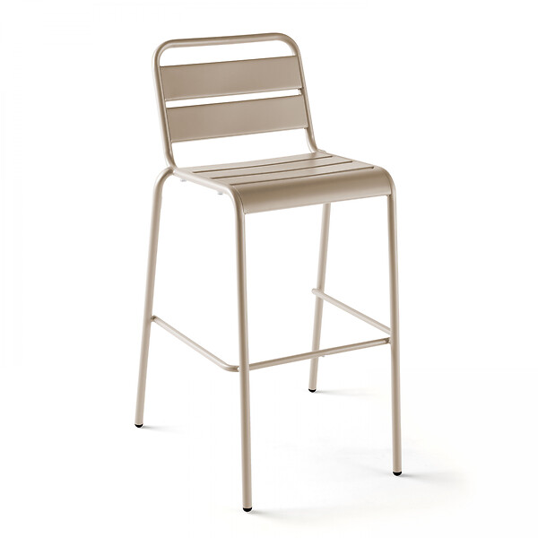 OVIALA - Ensemble table haute de jardin et 6 chaises en métal taupe - Palavas - large