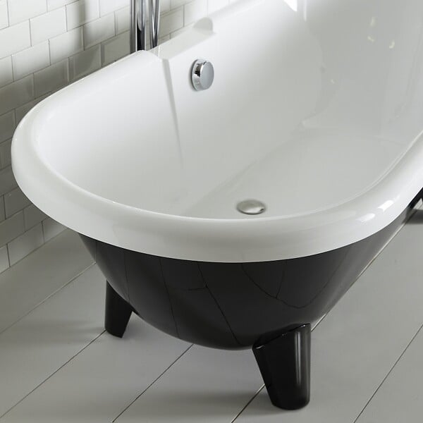 PLANETE BAIN - Baignoire îlot rétro charly noire et blanche avec pieds moderne conique noir - large