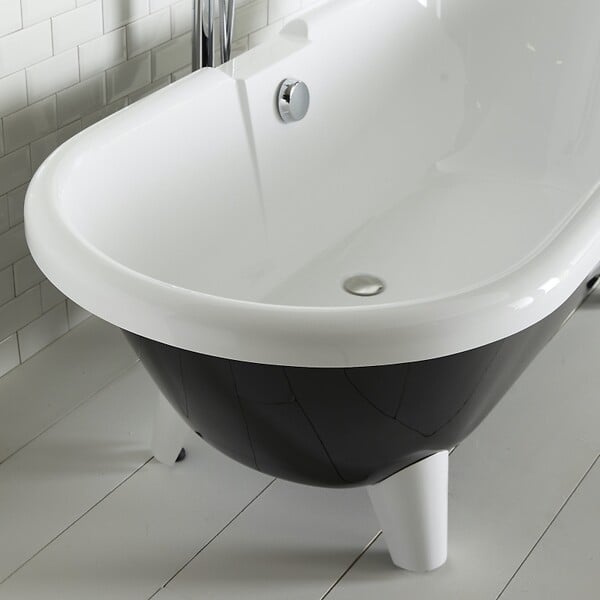 PLANETE BAIN - Baignoire îlot rétro charly noire et blanche avec pieds moderne conique blanc - large