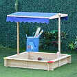OUTSUNNY - Bac à sable bois carré dim. 1,2L x 1,2l x 1,2H m - hauteur et inclinaison toit réglables - bois naturel de pin - vignette