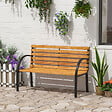 OUTSUNNY - Banc de jardin 2 places style rural chic assise dossier à lattes bois naturel lasuré châssis acier époxy noir - vignette