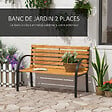 OUTSUNNY - Banc de jardin 2 places style rural chic assise dossier à lattes bois naturel lasuré châssis acier époxy noir - vignette
