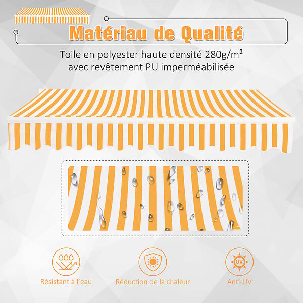 OUTSUNNY - Store banne manuel rétractable aluminium polyester imperméabilisé 3L x 2,5l m orange blanc rayé - large
