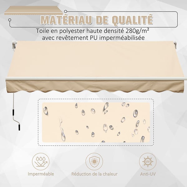 OUTSUNNY - Store banne manuel rétractable alu. polyester imperméabilisé haute densité 4 x 2,5 m beige - large