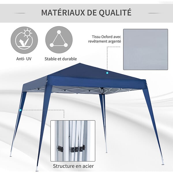 OUTSUNNY - Tonnelle barnum de jardin pop-up pliant 2,4L x 2,4l x 2,5H m acier polyester imperméabilisé anti UV avec sac de transport bleu - large