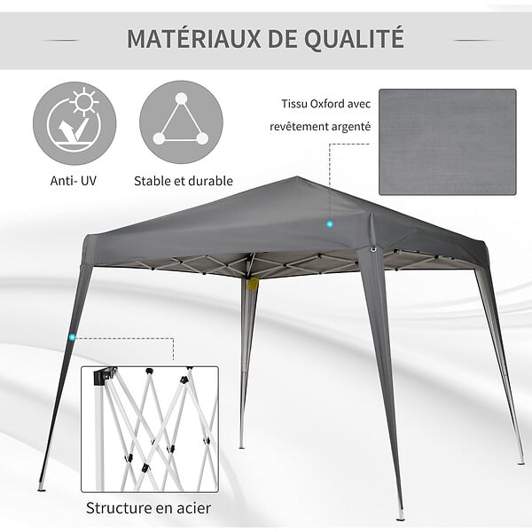 OUTSUNNY - Tonnelle barnum de jardin pop-up pliant 2,4L x 2,4l x 2,5H m acier polyester imperméabilisé anti UV avec sac de transport gris - large