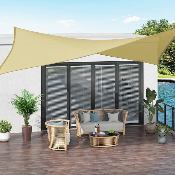 OUTSUNNY - Voile d'ombrage rectangulaire 3 x 4 m polyéthylène haute densité résistant aux UV coloris sable - large