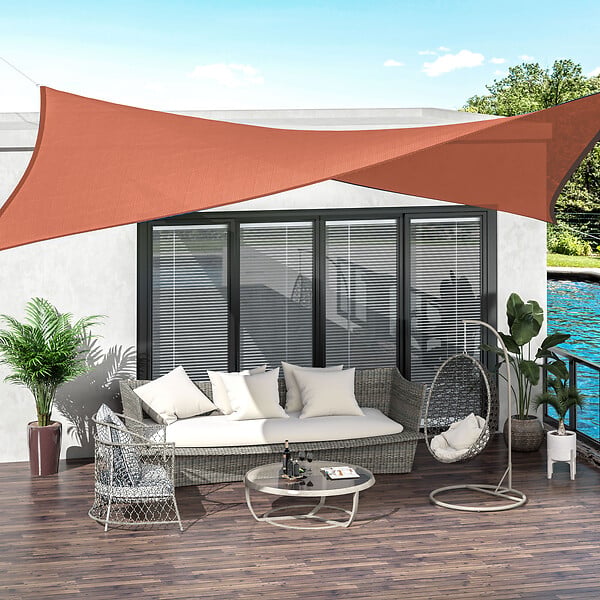 HOMCOM - Voile d'ombrage rectangulaire 4 x 6 m toile solaire taud de soleil brique terracotta - large