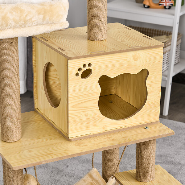 PAWHUT - Arbre à chats design contemporain griffoirs grattoirs sisal naturel niche plate-formes hamac boule panneaux particules beige - large