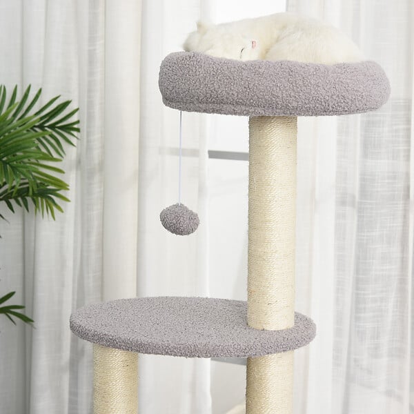 PAWHUT - PawHut Arbre à Chats avec Griffoir Niche Poteaux Peluche Haute Densité 45L x 40L x 148H cm Gris - large