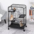 PAWHUT - PawHut Cage pour Petits Animaux Roulante 3 Rampes 3 Plates-formes Plat et Bouteille d'Eau Bac Inférieur Amovible Acier PP Noire - vignette