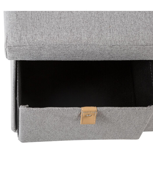 ATMOSPHERA - Pouf Pliant Double avec 6 Tiroirs coloris Gris Suède 76.5 x H 38 cm - large