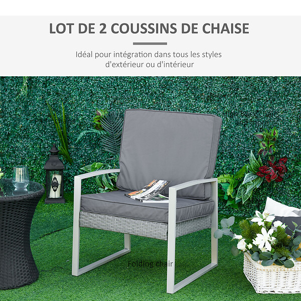 OUTSUNNY - Coussins de fauteuil de jardin zippés déhoussables - galettes de chaise de jardin - épais rembourrage 7 cm - polyester haute densité gris - large