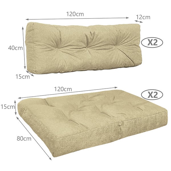 VOUNOT - Lot de 4 Coussins pour palettes en bois beige - large