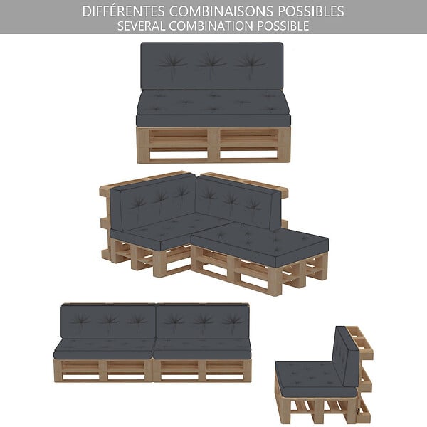 VOUNOT - Lot de 4 Coussins pour palettes en bois gris - large