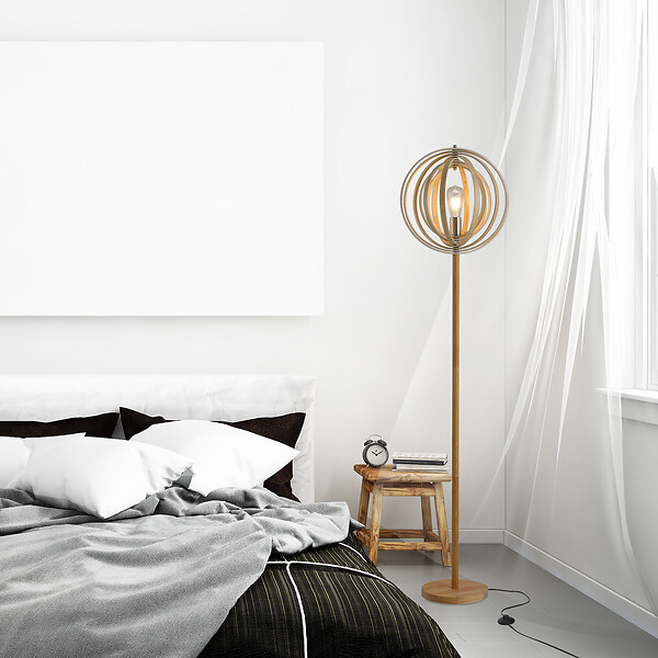 HOMCOM - Lampadaire sur Pied Circulaire 40 W Max. Abat-Jour bois naturel clair dim. Ø 38 x 160 cm - large