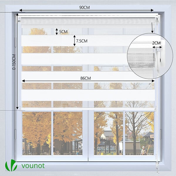 VOUNOT - Lot de 2 Store enrouleur jour nuit double 90x150cm Blanc - large
