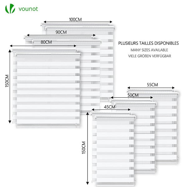 VOUNOT - Lot de 2 Store enrouleur jour nuit double 90x150cm Blanc - large