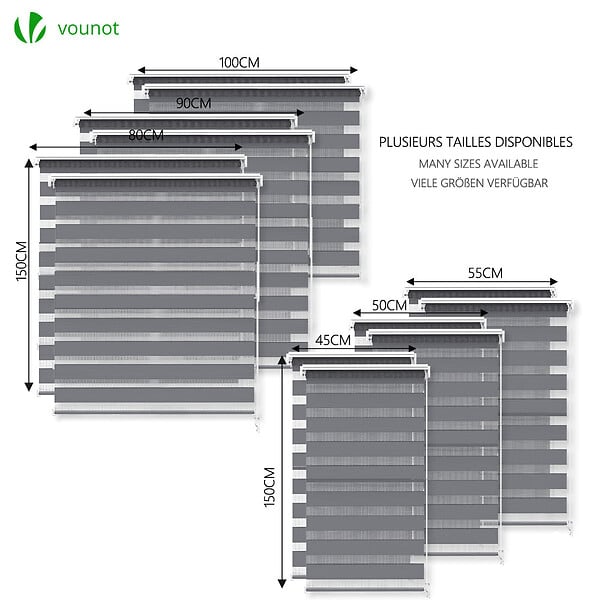 VOUNOT - Lot de 2 Store enrouleur jour nuit double 45x150cm Gris - large