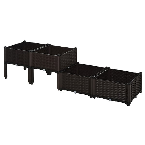 OUTSUNNY - Jardinière sur pieds carré potager 2 étages dim. 80L x 80l x 44H cm insert d'irrigation plastique imitation rotin tressé chocolat - large