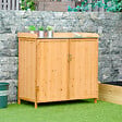 OUTSUNNY - Armoire de jardin sur pied table de rempotage 2 en 1 - double porte, étagère, plateau tôle acier galvanisé - bois de cèdre pré-huilé - vignette