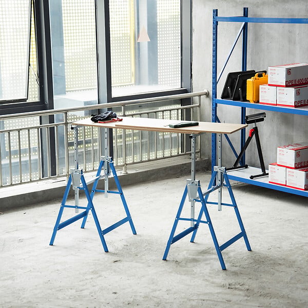 HOMCOM - Lot de 2 tréteaux pliables télescopiques hauteur réglable 80-130 cm bleu - large
