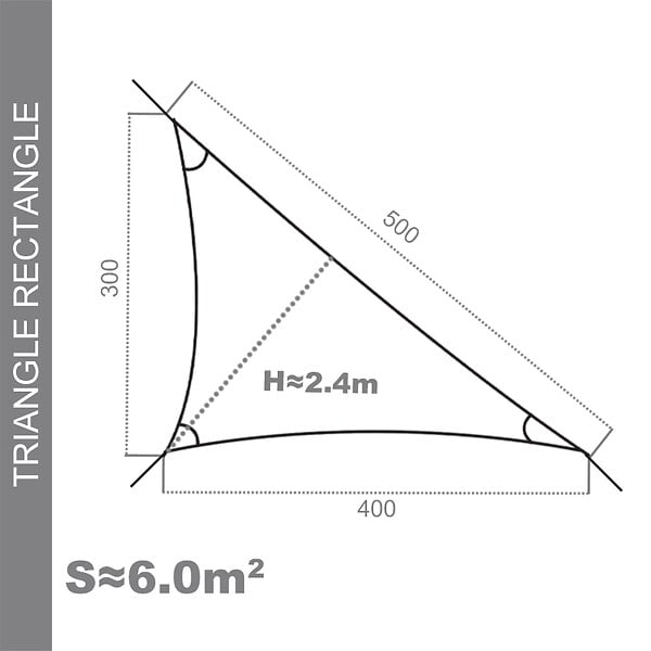 COTE STORE - Voile d'ombrage 3 x 4 x 5 m imperméable 220g/m² Haute densité - Tissu déperlant - Beige crème - large