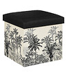 ATMOSPHERA - Pouf et Coffre de rangement en bois et tissu imprimé Noir & Blanc 38 x 38 cm - vignette